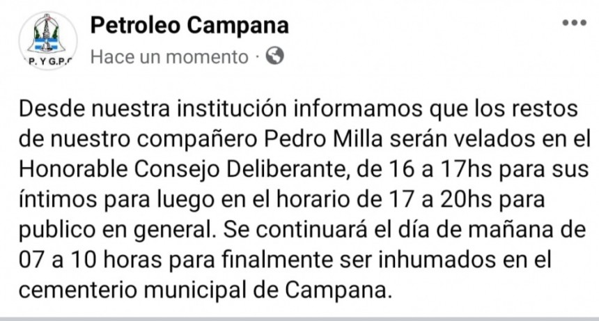 Pedro Milla tendrá su último adiós en Salón Blanco del H.C.D