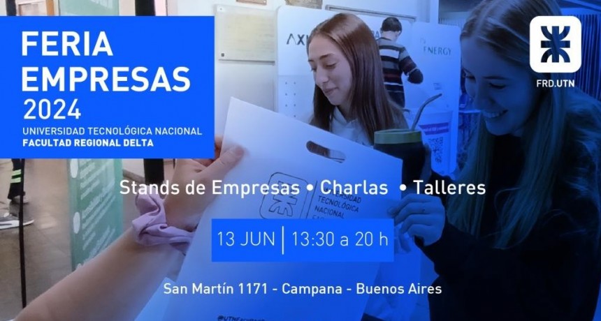 ESTE JUEVES 13/6 SE REALIZARÁ LA FERIA DE EMPRESAS UTN 2024 