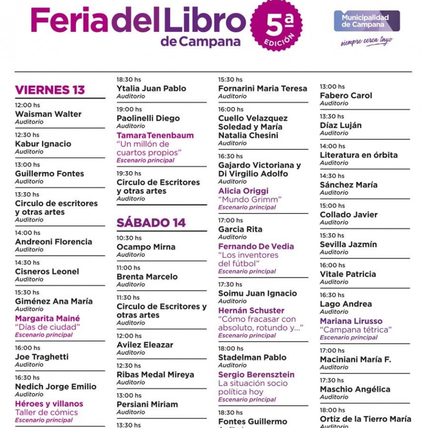 Feria del Libro de Campana: se presentarán más de 45 libros en el auditorio para escritores