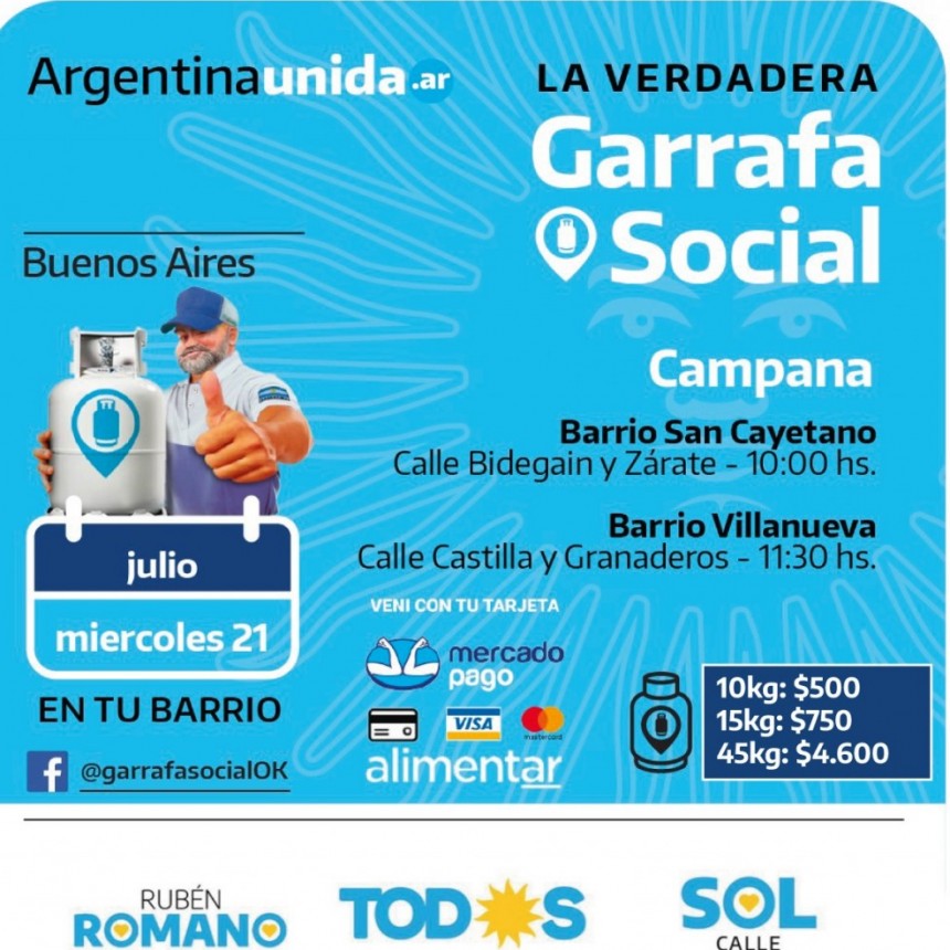Se reprogram&oacute; para el mi&eacute;rcoles la venta  de Garrafas Sociales en los barrios