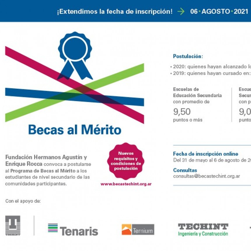 Contin&uacute;an abiertas las inscripciones para las Becas al M&eacute;rito de Tenaris y la Fundaci&oacute;n Hermanos Agust&iacute;n y Enrique Rocca