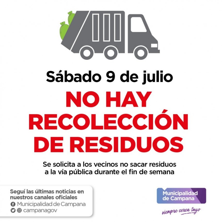Este sábado no habrá recolección de residuos 