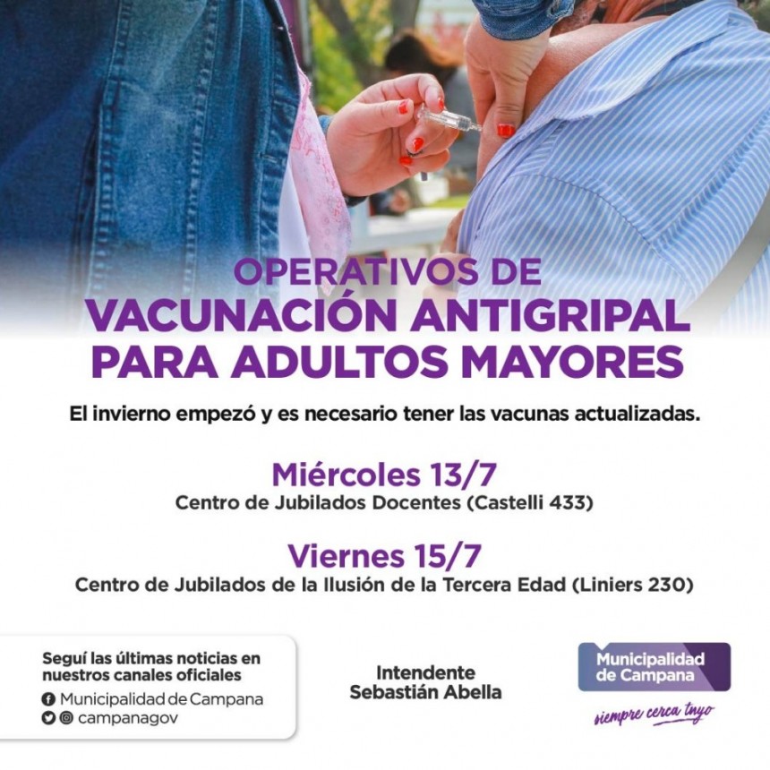 El Municipio llevará adelante operativos de vacunación antigripal para adultos mayores