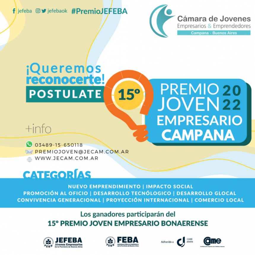 Premio Joven Empresario Campana 2022 : ¿Te imaginás recibiendo un reconocimiento que valore y de a conocer tu esfuerzo emprendedor?