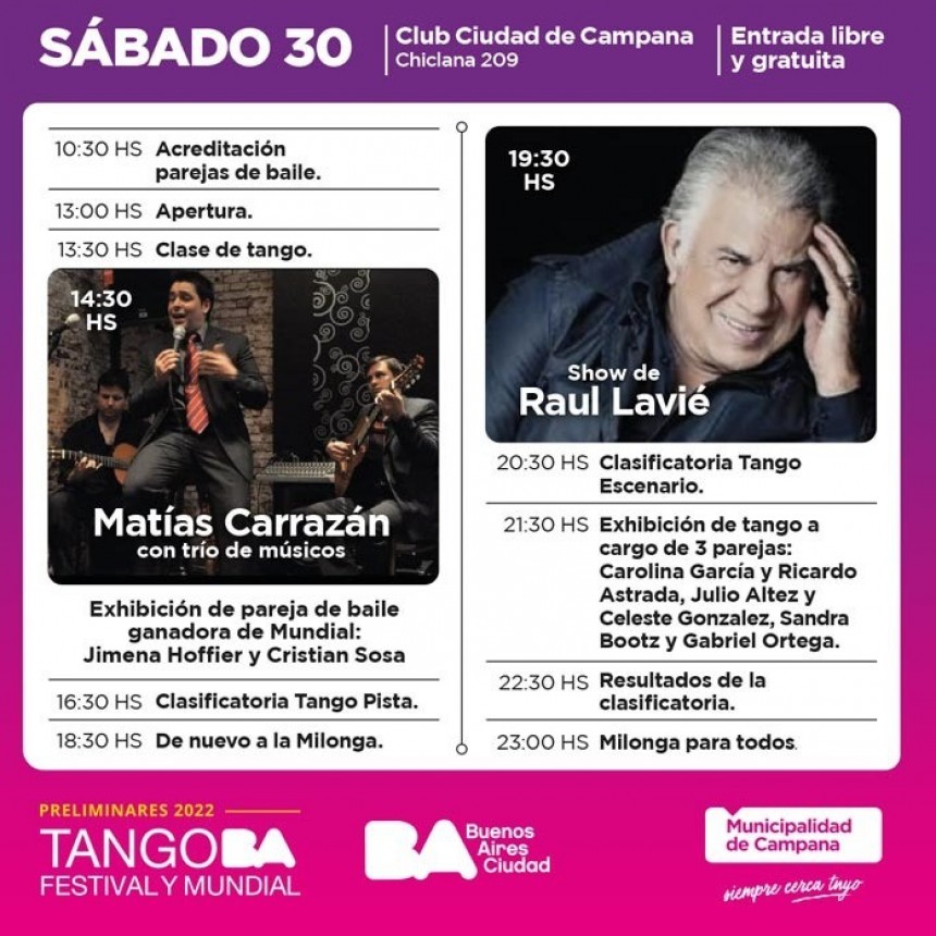 Avanza la inscripción de bailarines para el Preliminar del Mundial de Tango en Campana