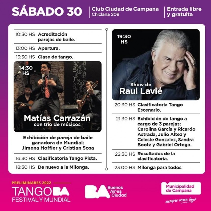 Todo listo para el Preliminar del Mundial de Tango de Campana que comienza este sábado