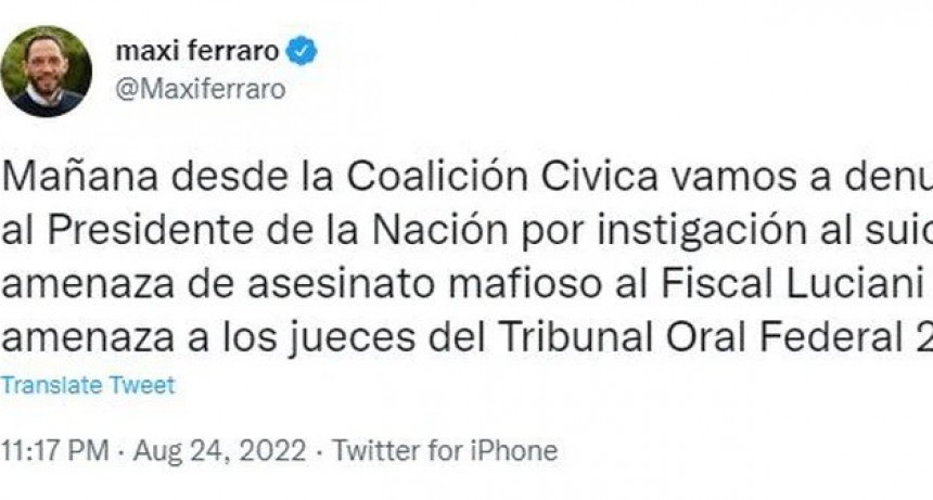 La Coalición Cívica denunciará a Alberto Fernández por instigación al suicidio y amenazas contra el fiscal Diego Luciani