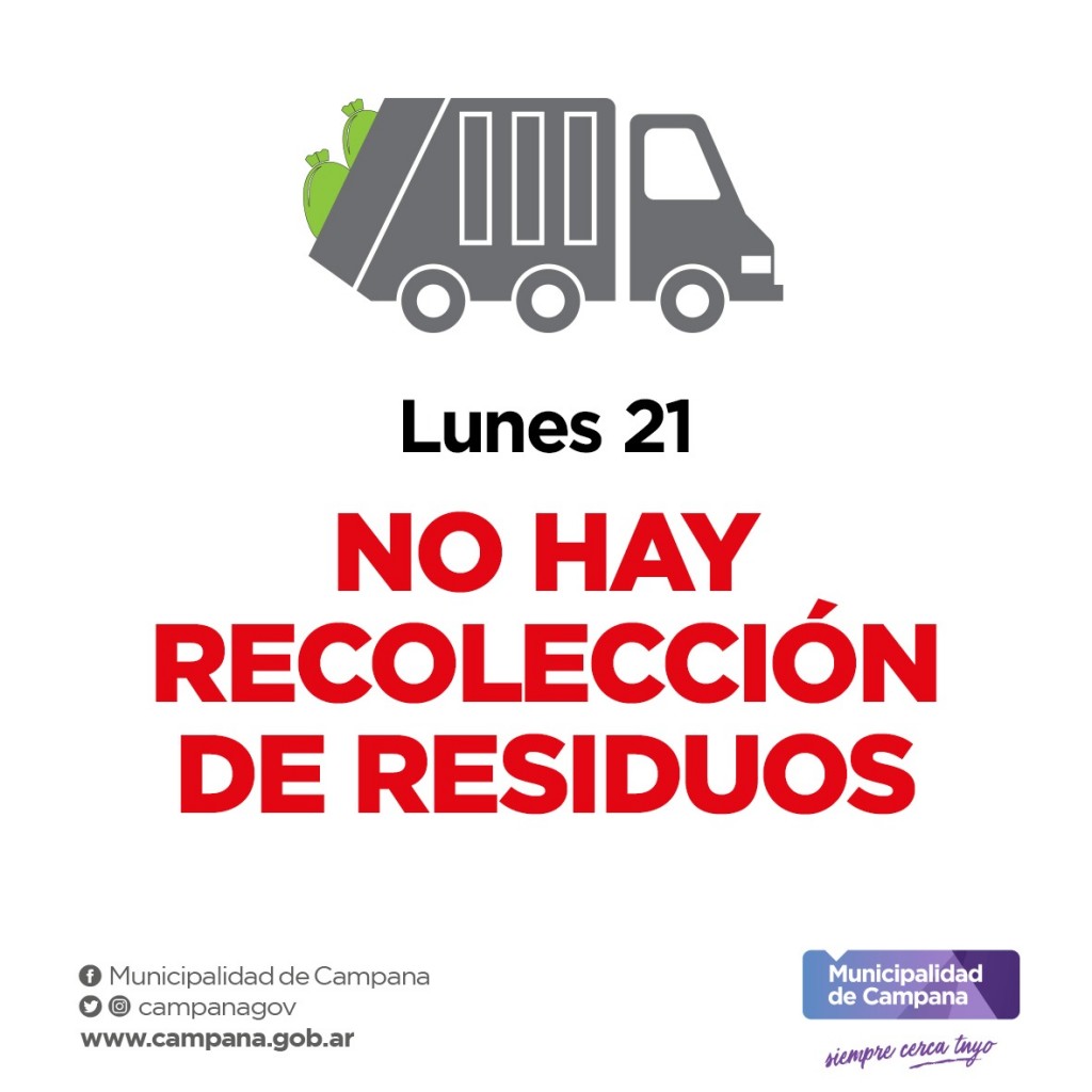 Este lunes 21 no habrá recolección de residuos