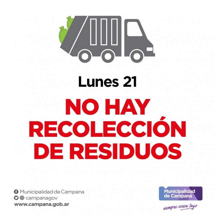 Este lunes 21 no habrá recolección de residuos