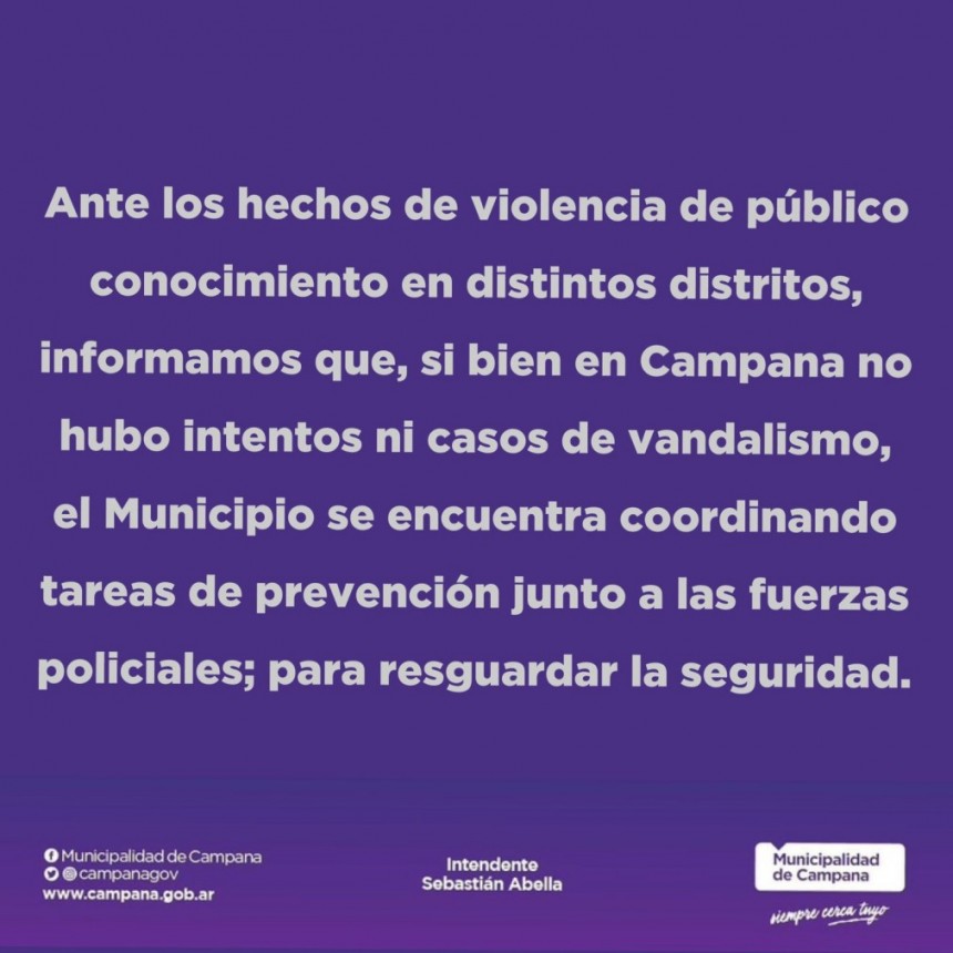 La Municipalidad de Campana emitió un comunicado