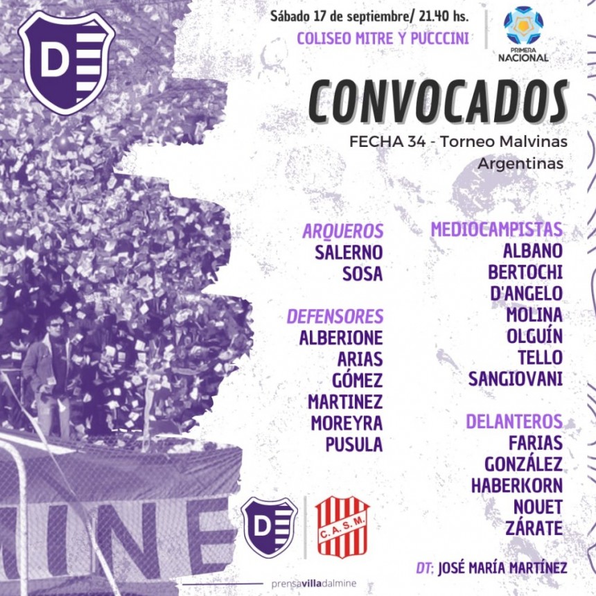Villa Dálmine intentando seguir sumando recibe a San Martín de Tucumán