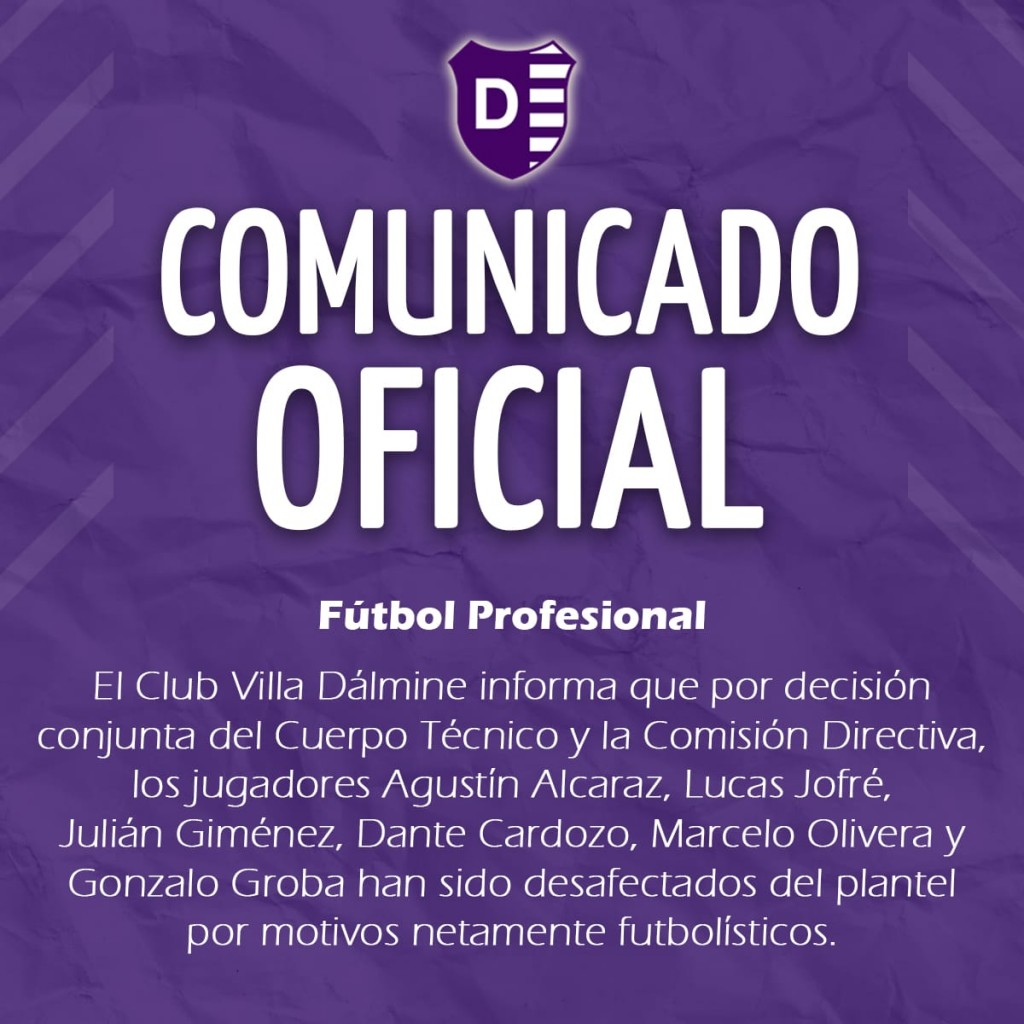 Villa Dálmine decidió dejar fuera del plantel seis jugadores
