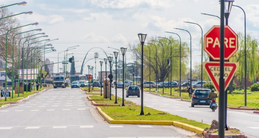 Avenida Alfonsín: avanza la instalación de nuevas luminarias y farolas
