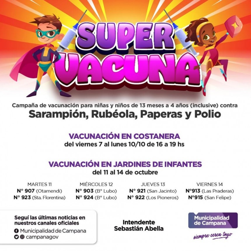 Durante el fin de semana largo, vacunarán contra el sarampión, rubéola, paperas y polio en la Nueva Costanera