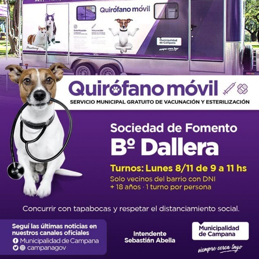 El quirófano móvil del Municipio realizará castraciones en Dallera 