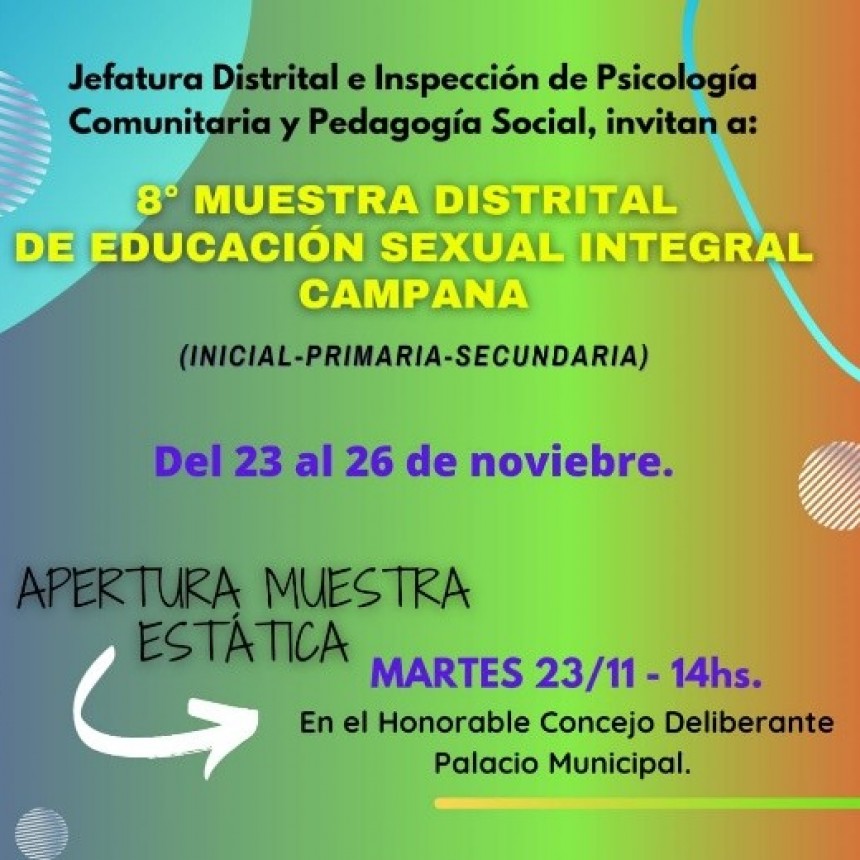 8ª Muestra de Educación Sexual Integral : “La ESI a través de las artes”
