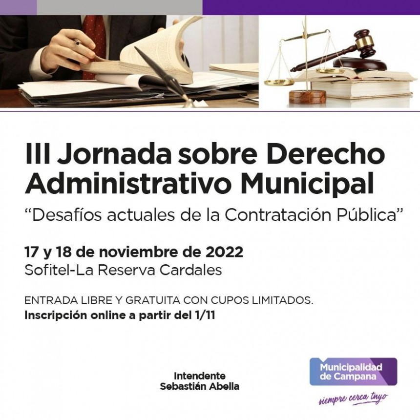 Continúa abierta la inscripción para la “III Jornada de Derecho Administrativo Municipal”