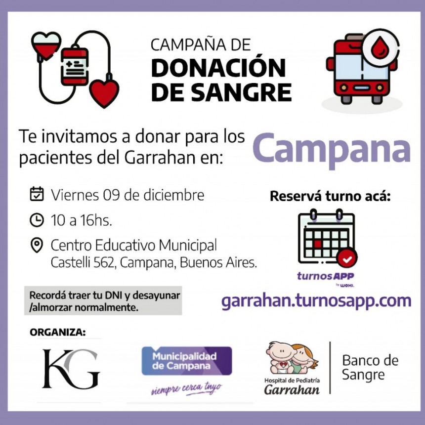 Campaña de donación de sangre del hospital Garrahan en Campana
