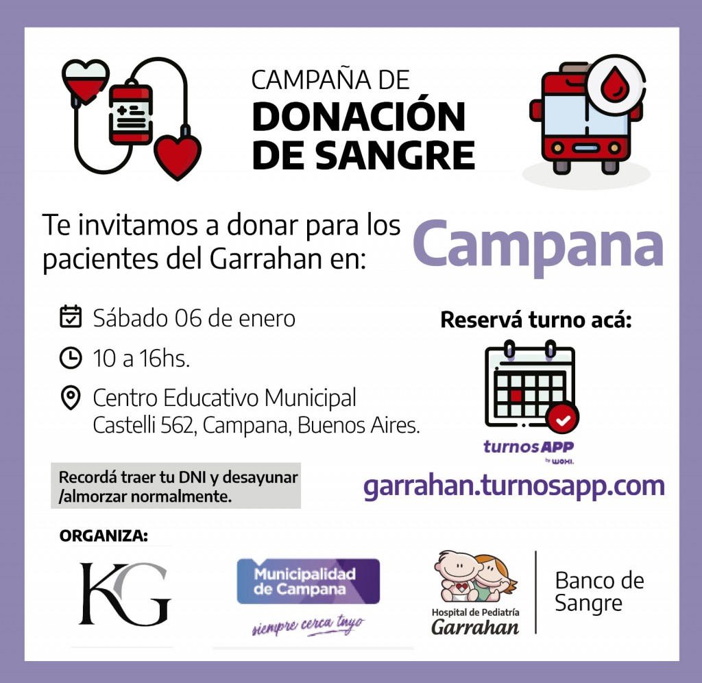 Se realizará una campaña de donación de sangre para el hospital Garrahan