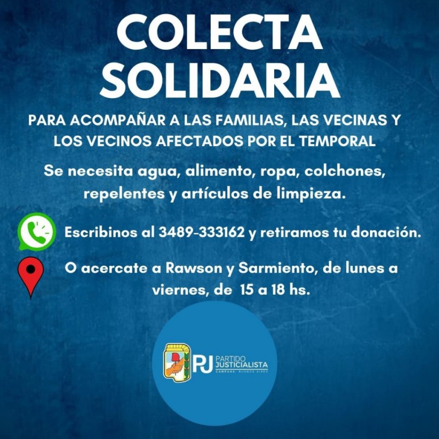 Colecta Solidaria del PJ Campana para ayudar a los afectados por el temporal